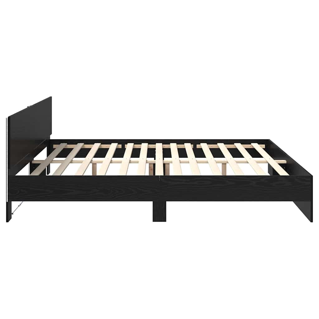 Ágykeret LED szalagokkal Fekete tölgy 200 x 200 cm Szerelt Fa