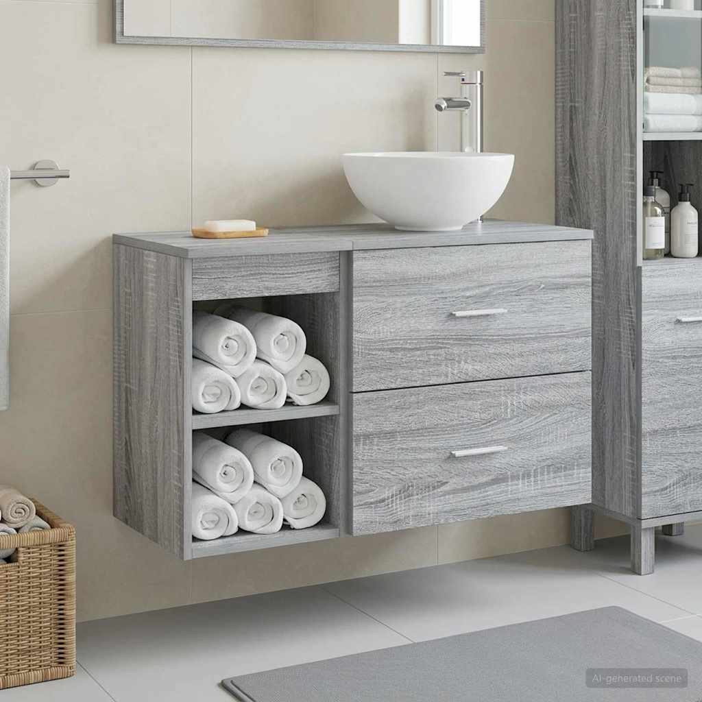 Fürdőszoba bútor szett 2 pcs Szürke Sonoma Szerelt Fa