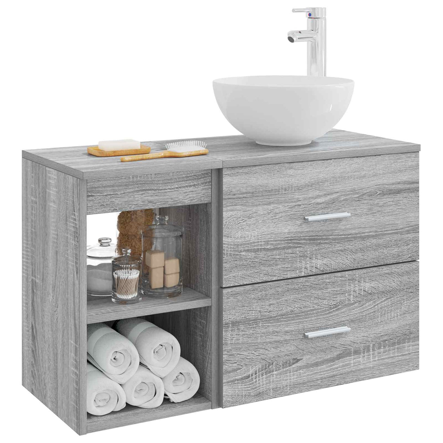 Fürdőszoba bútor szett 2 pcs Szürke Sonoma Szerelt Fa