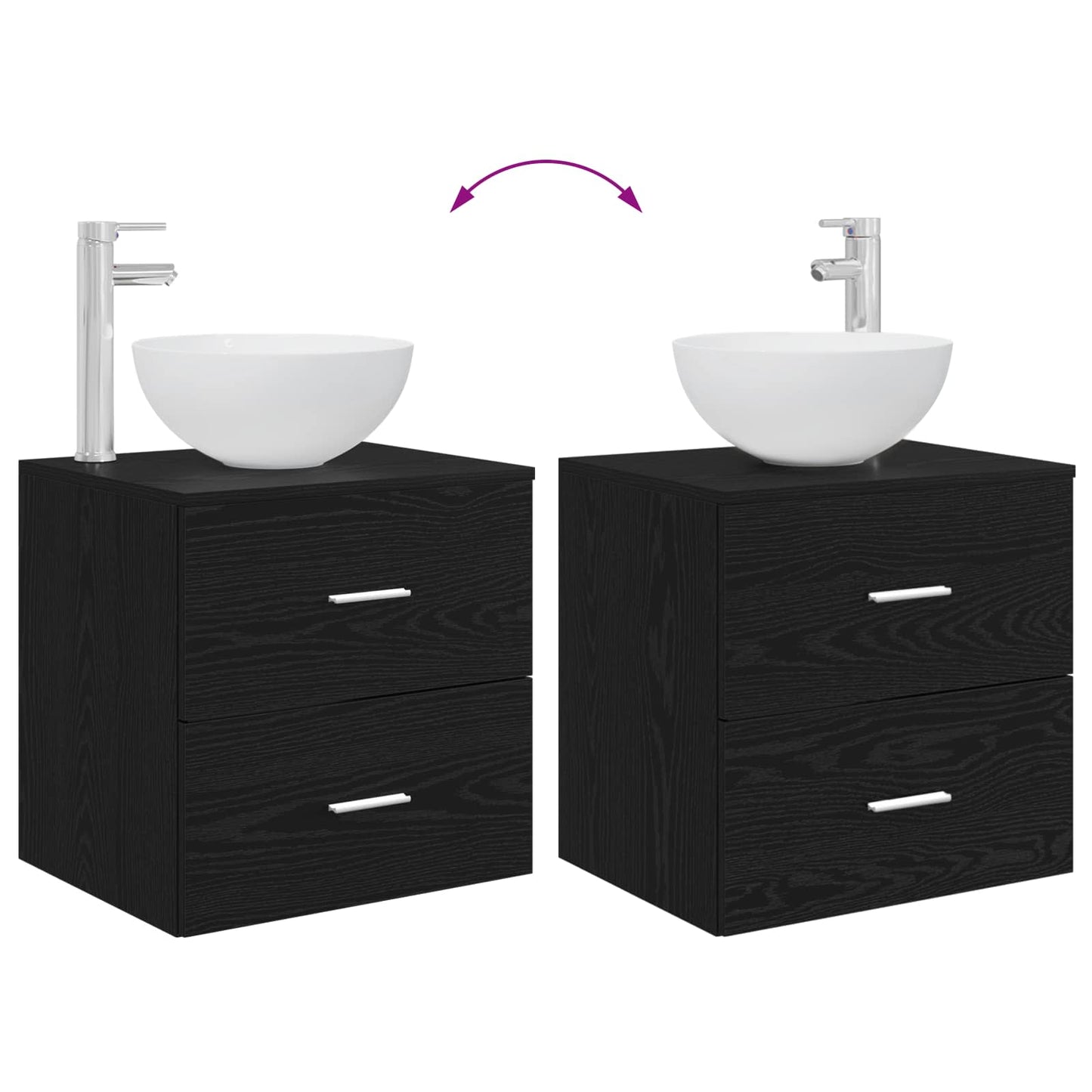 Fürdőszoba bútor szett 2 pcs Fekete Tölgy Szerelt Fa