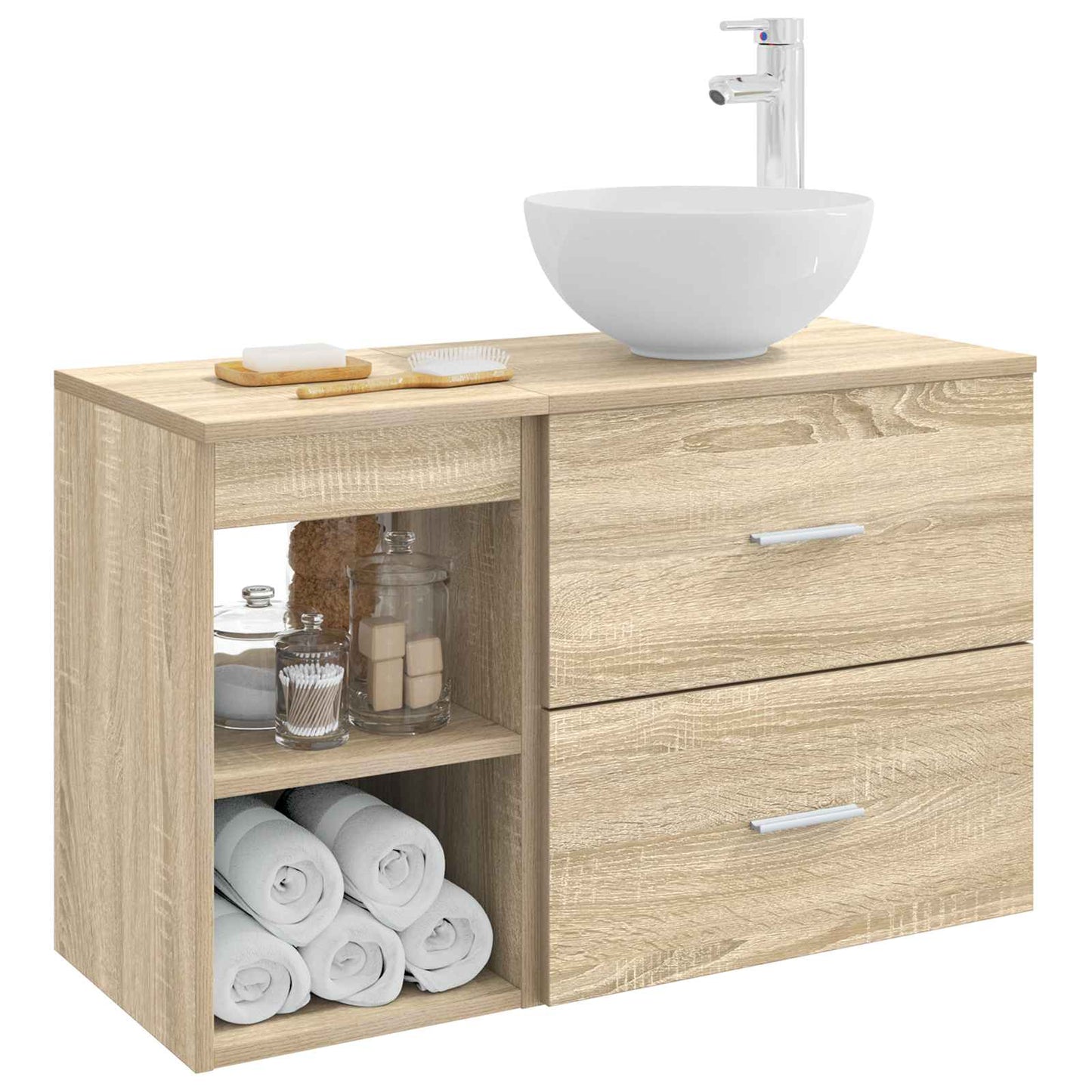 Fürdőszoba bútor szett 2 pcs Sonoma Tölgy Szerelt Fa