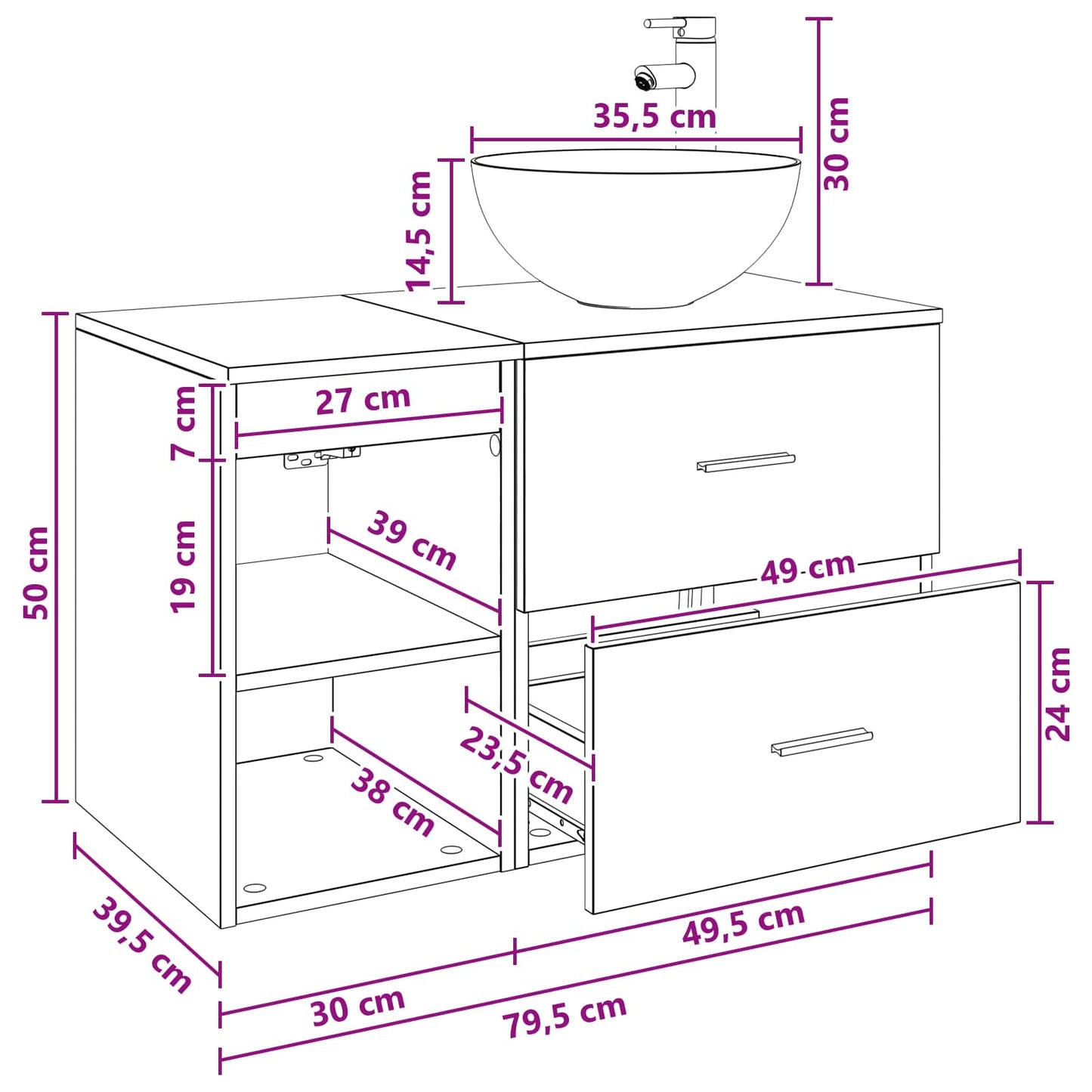 Fürdőszoba bútor szett 2 pcs Betonszürke Szerelt Fa