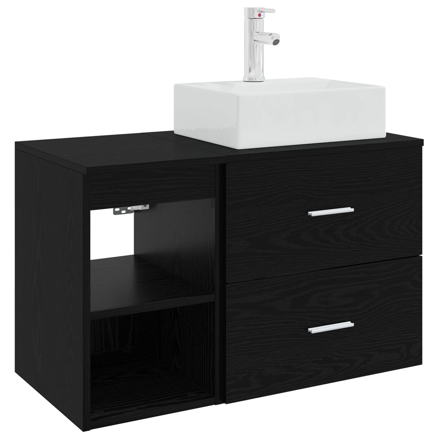 Fürdőszoba bútor szett 2 pcs Fekete Tölgy Szerelt Fa