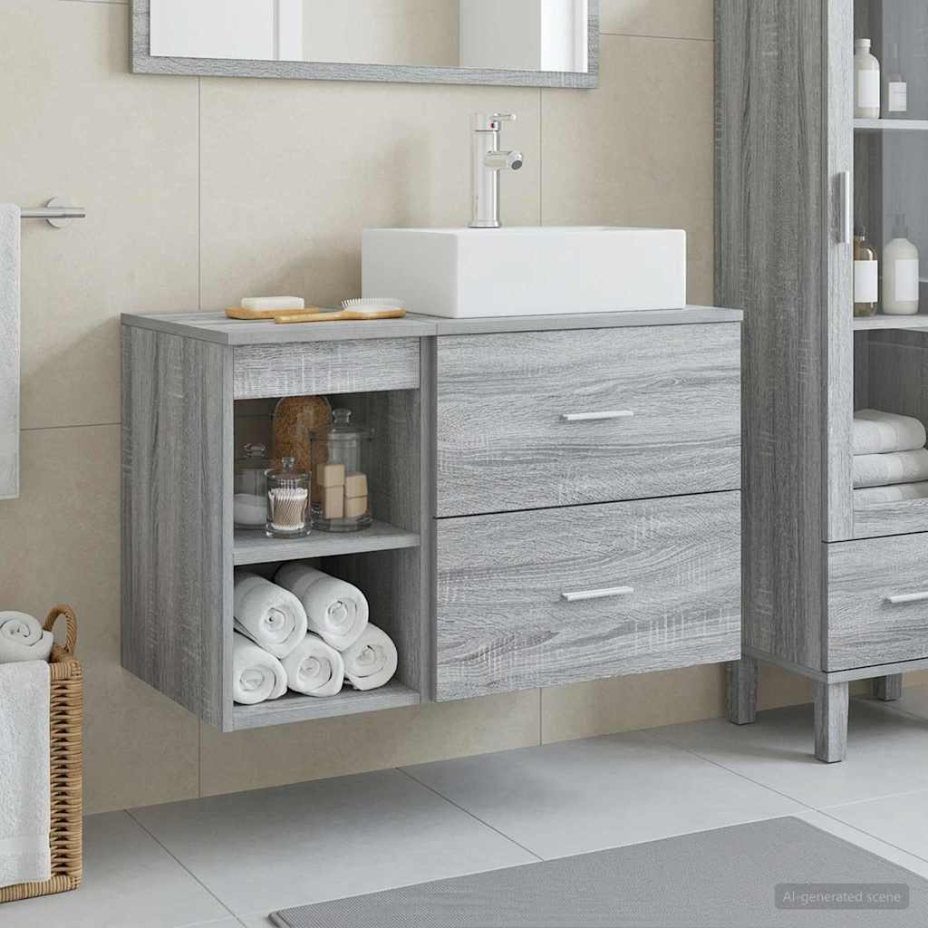 Fürdőszoba bútor szett 2 pcs Szürke Sonoma Szerelt Fa