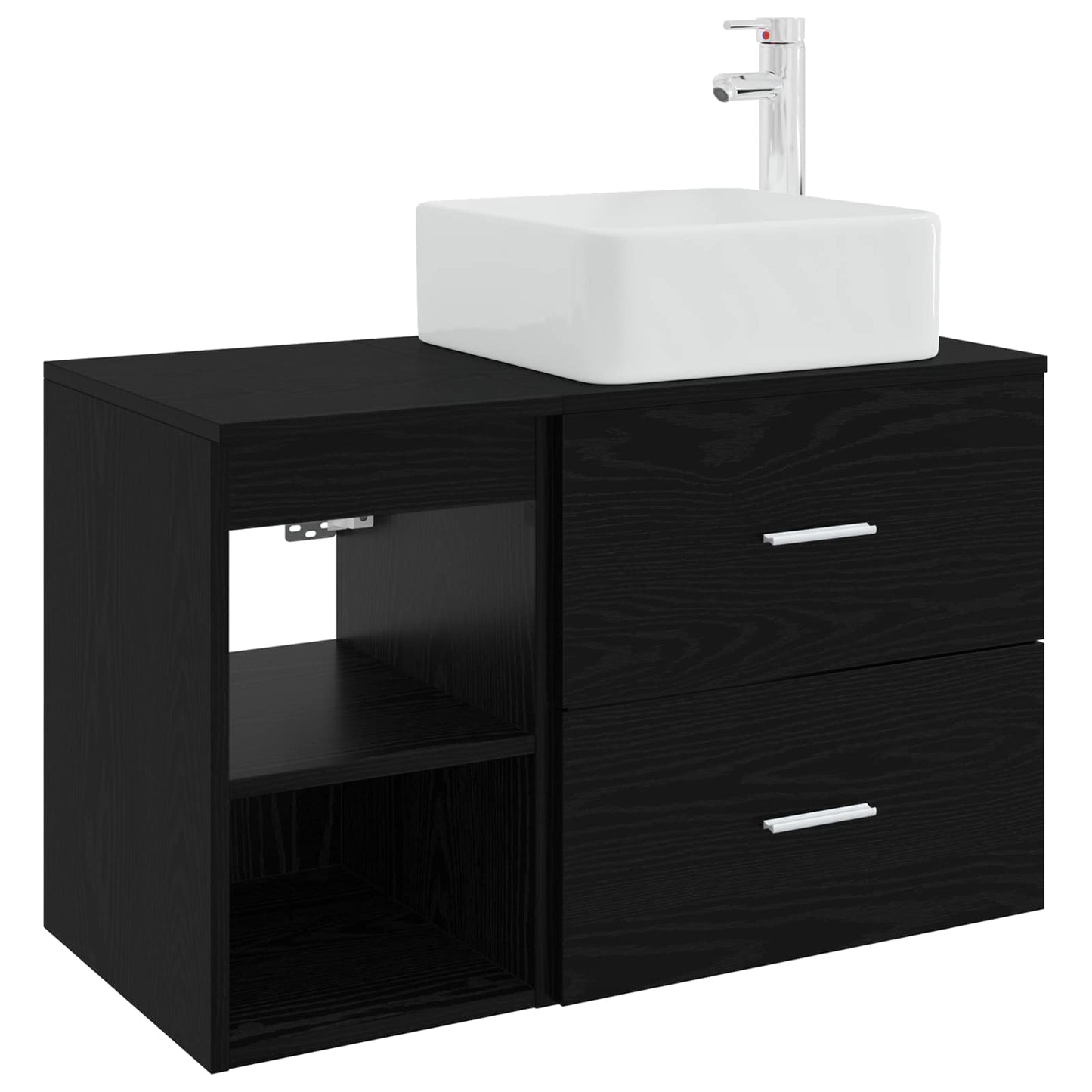 Fürdőszoba bútor szett 2 pcs Fekete Tölgy Szerelt Fa
