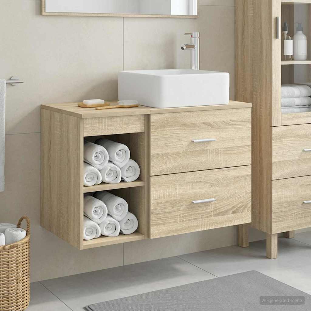 Fürdőszoba bútor szett 2 pcs Sonoma Tölgy Szerelt Fa