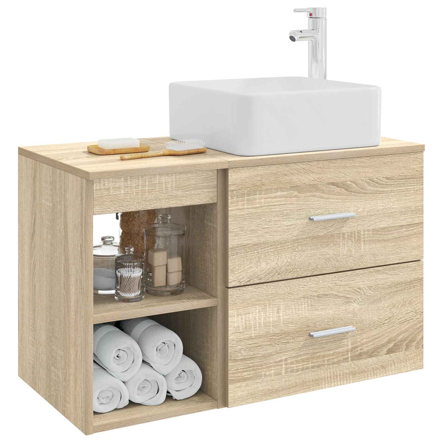 Fürdőszoba bútor szett 2 pcs Sonoma Tölgy Szerelt Fa