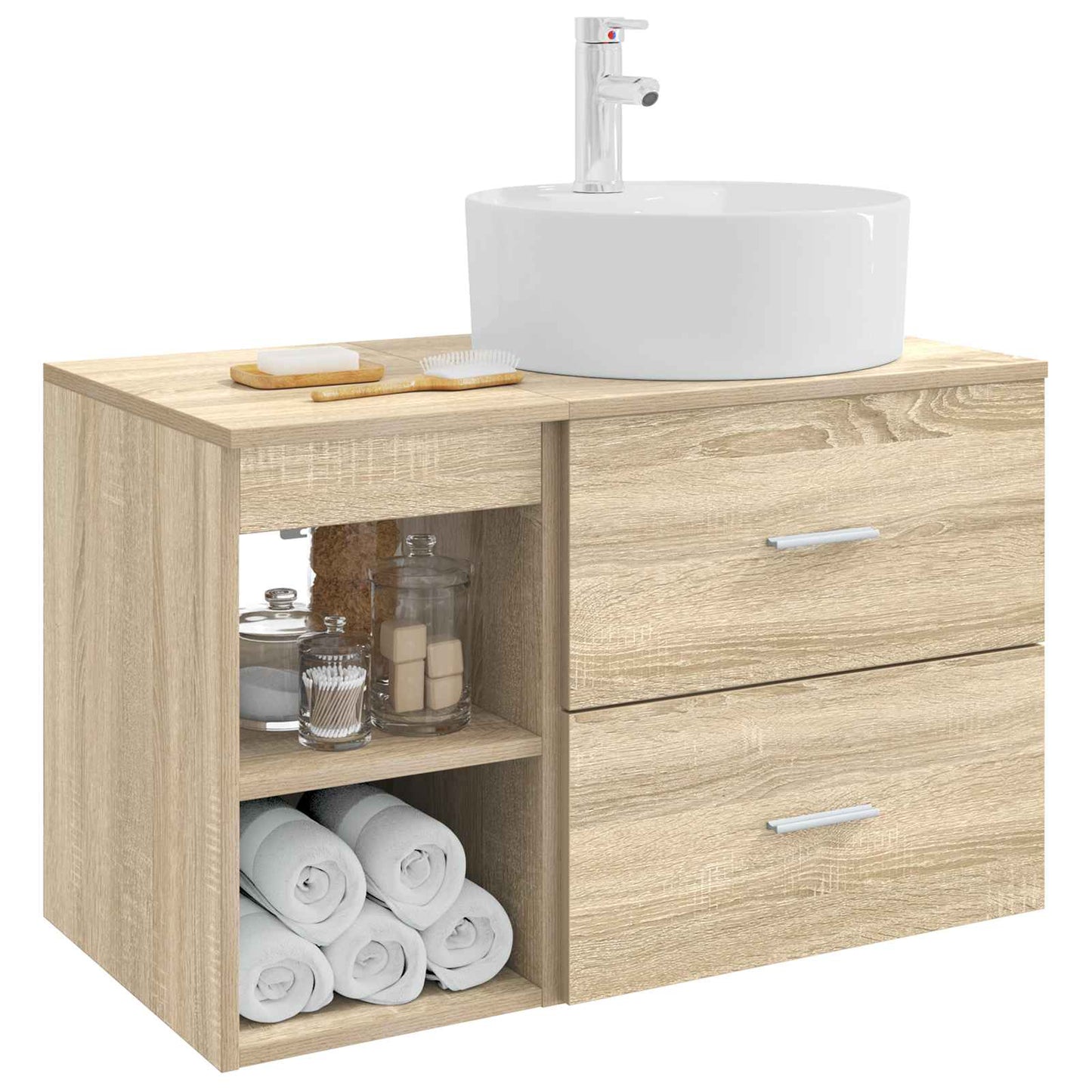 Fürdőszoba bútor szett 2 pcs Sonoma Tölgy Szerelt Fa