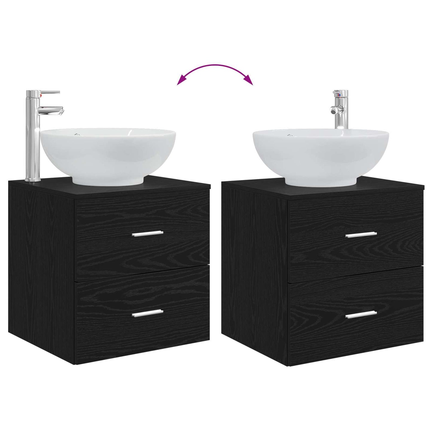 Fürdőszoba bútor szett 2 pcs Fekete Tölgy Szerelt Fa