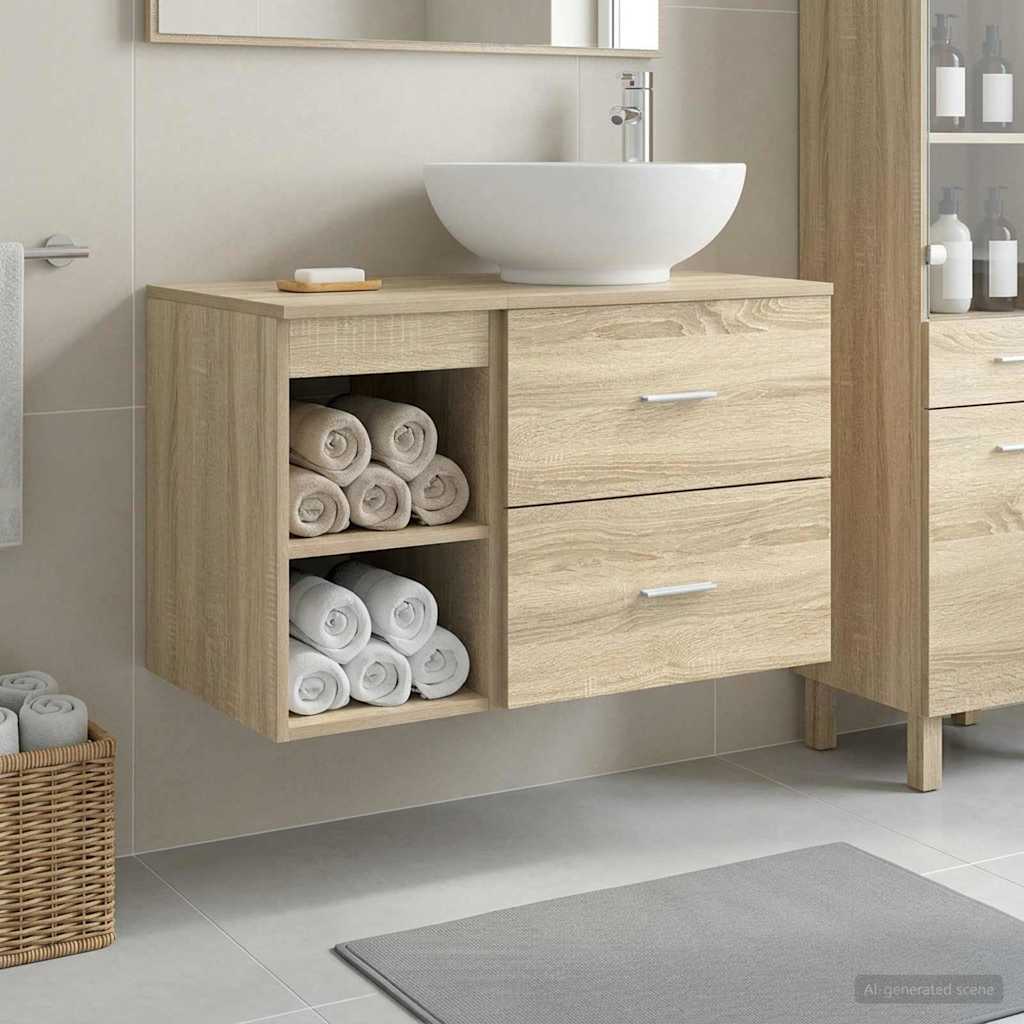 Fürdőszoba bútor szett 2 pcs Sonoma Tölgy Szerelt Fa