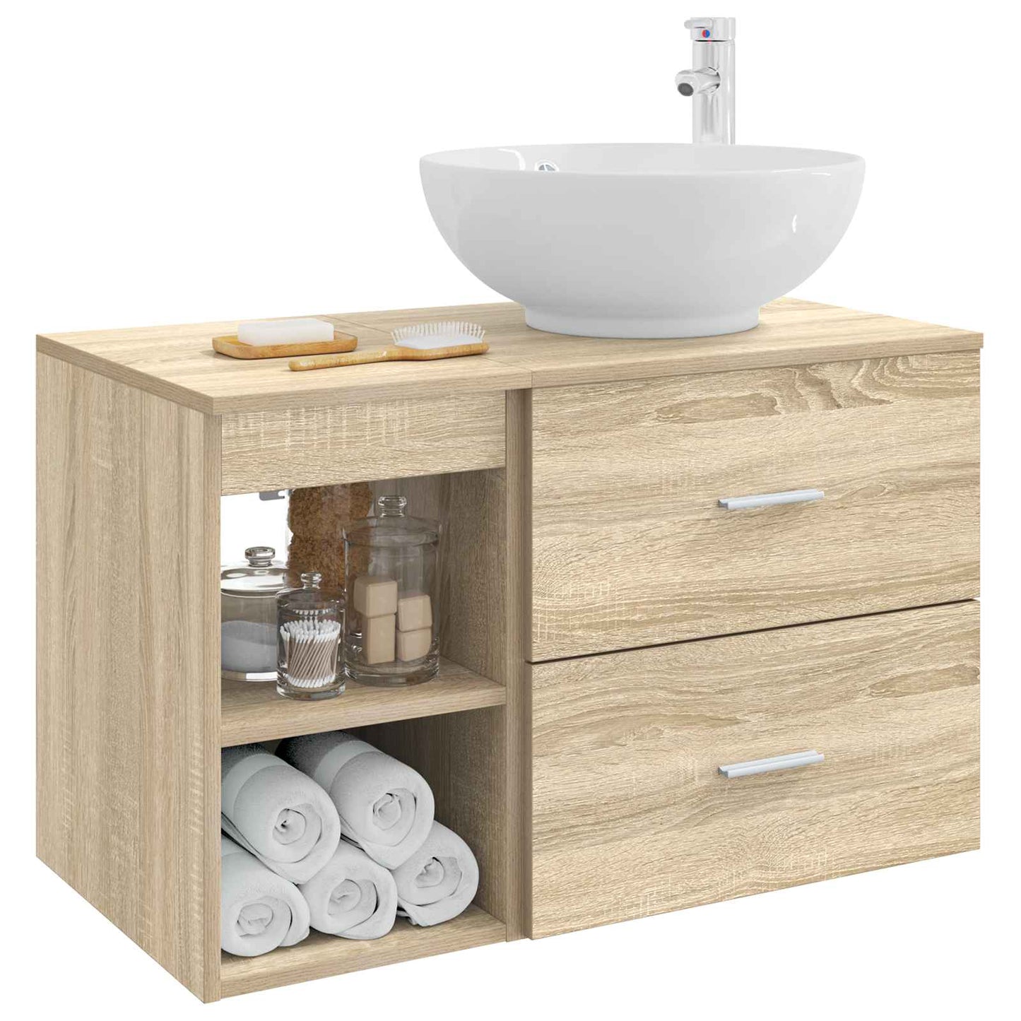 Fürdőszoba bútor szett 2 pcs Sonoma Tölgy Szerelt Fa