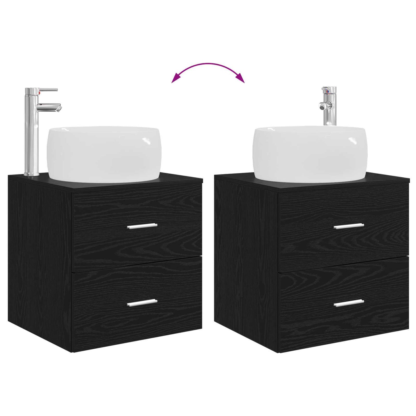 Fürdőszoba bútor szett 2 pcs Fekete Tölgy Szerelt Fa