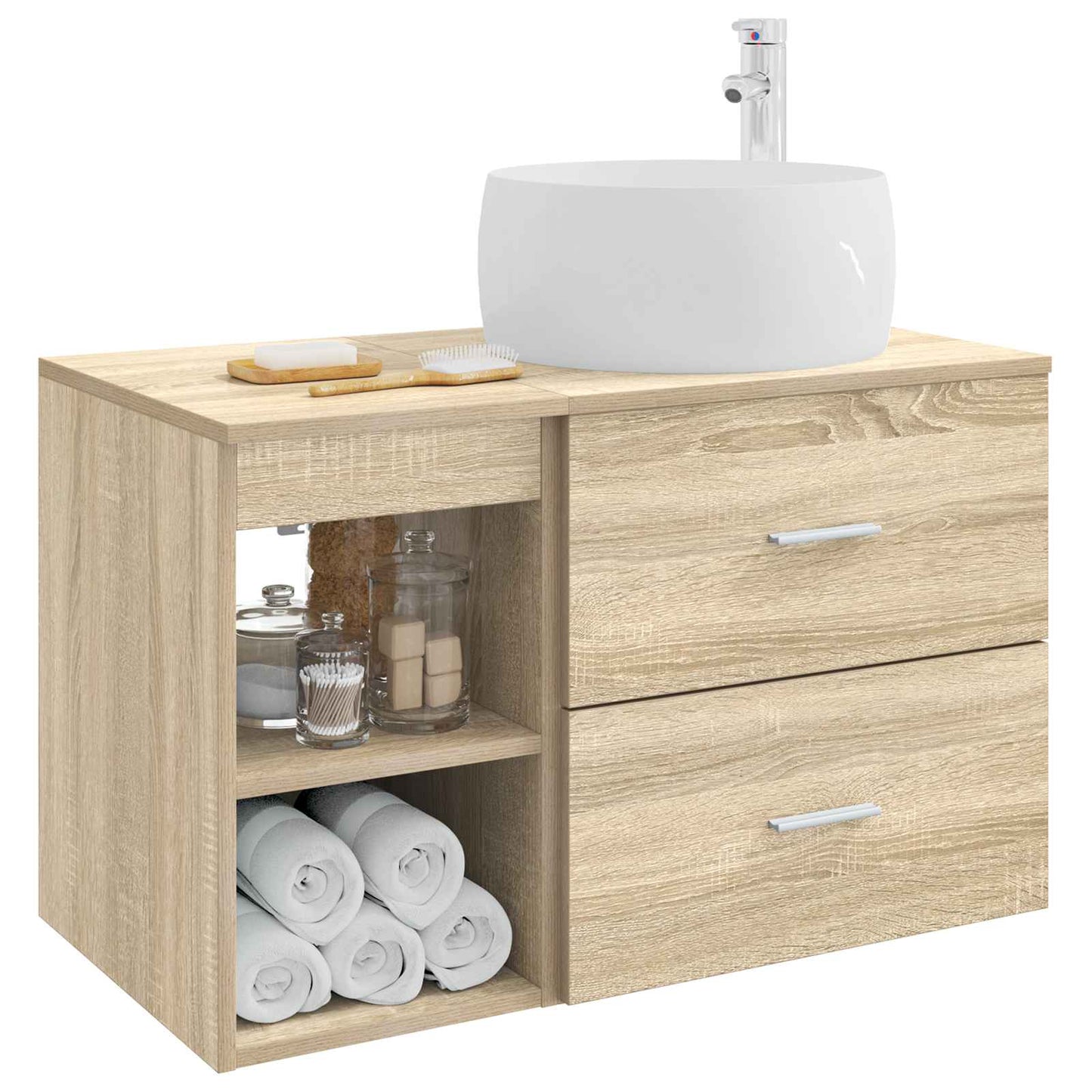 Fürdőszoba bútor szett 2 pcs Sonoma Tölgy Szerelt Fa