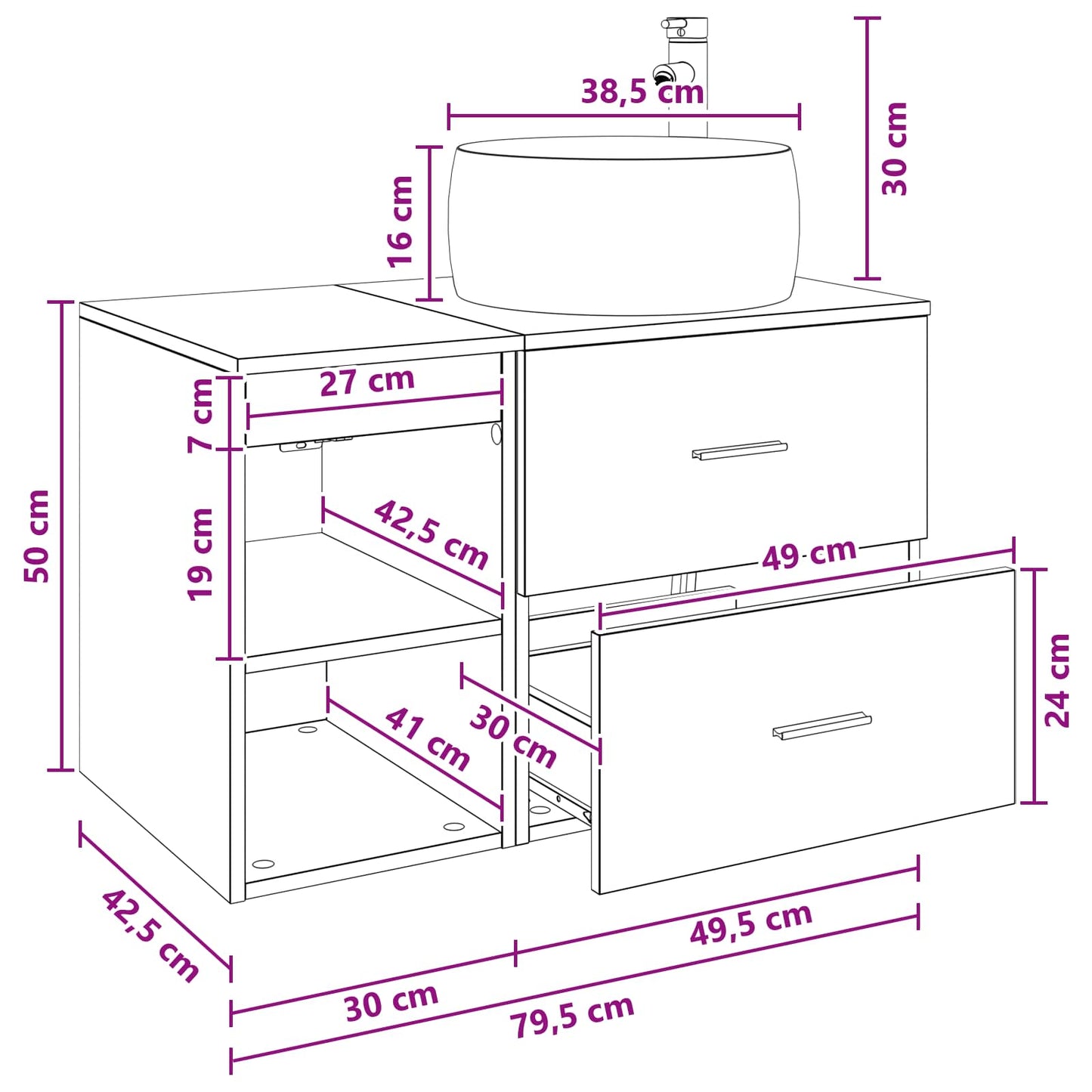 Fürdőszoba bútor szett 2 pcs Betonszürke Szerelt Fa