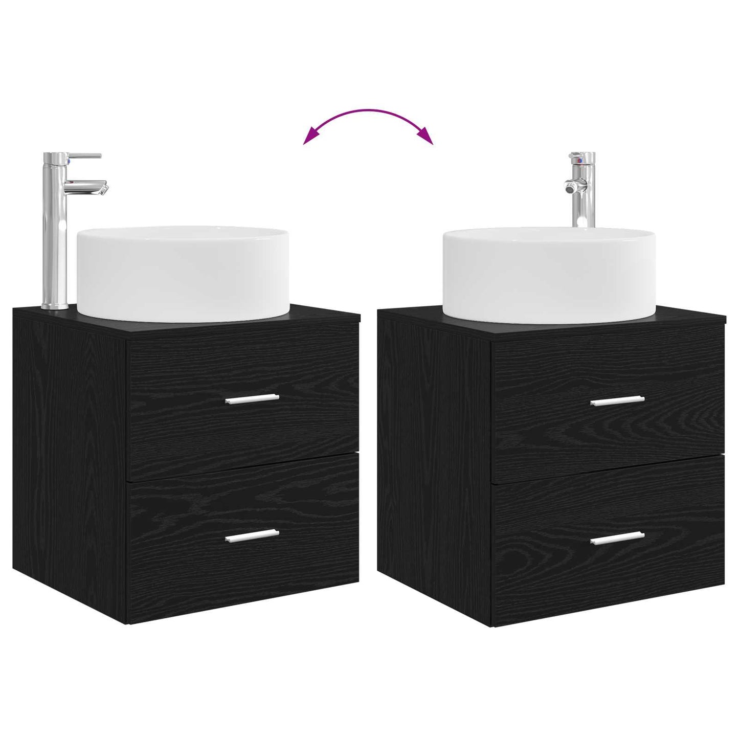 Fürdőszoba bútor szett 2 pcs Fekete Tölgy Szerelt Fa