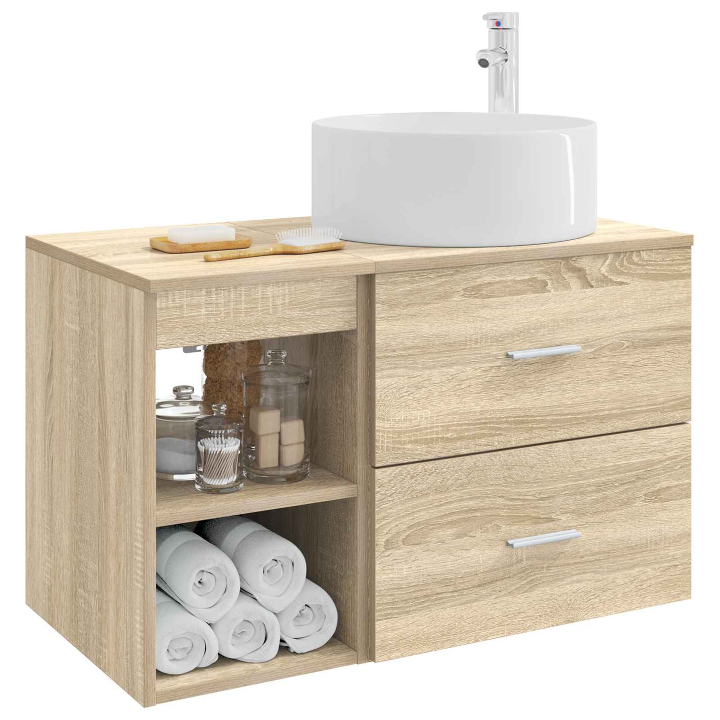 Fürdőszoba bútor szett 2 pcs Sonoma Tölgy Szerelt Fa