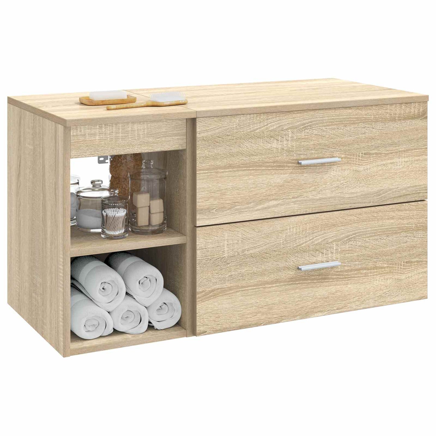 Fürdőszoba bútor szett 2 pcs Sonoma Tölgy Szerelt Fa