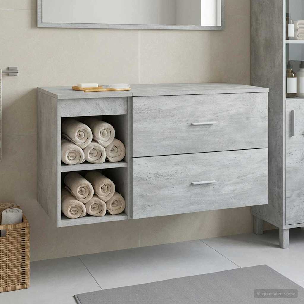 Fürdőszoba bútor szett 2 pcs Betonszürke Szerelt Fa