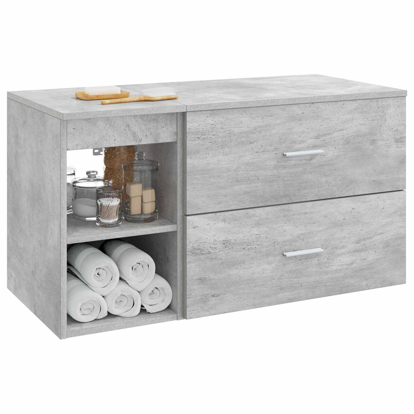 Fürdőszoba bútor szett 2 pcs Betonszürke Szerelt Fa