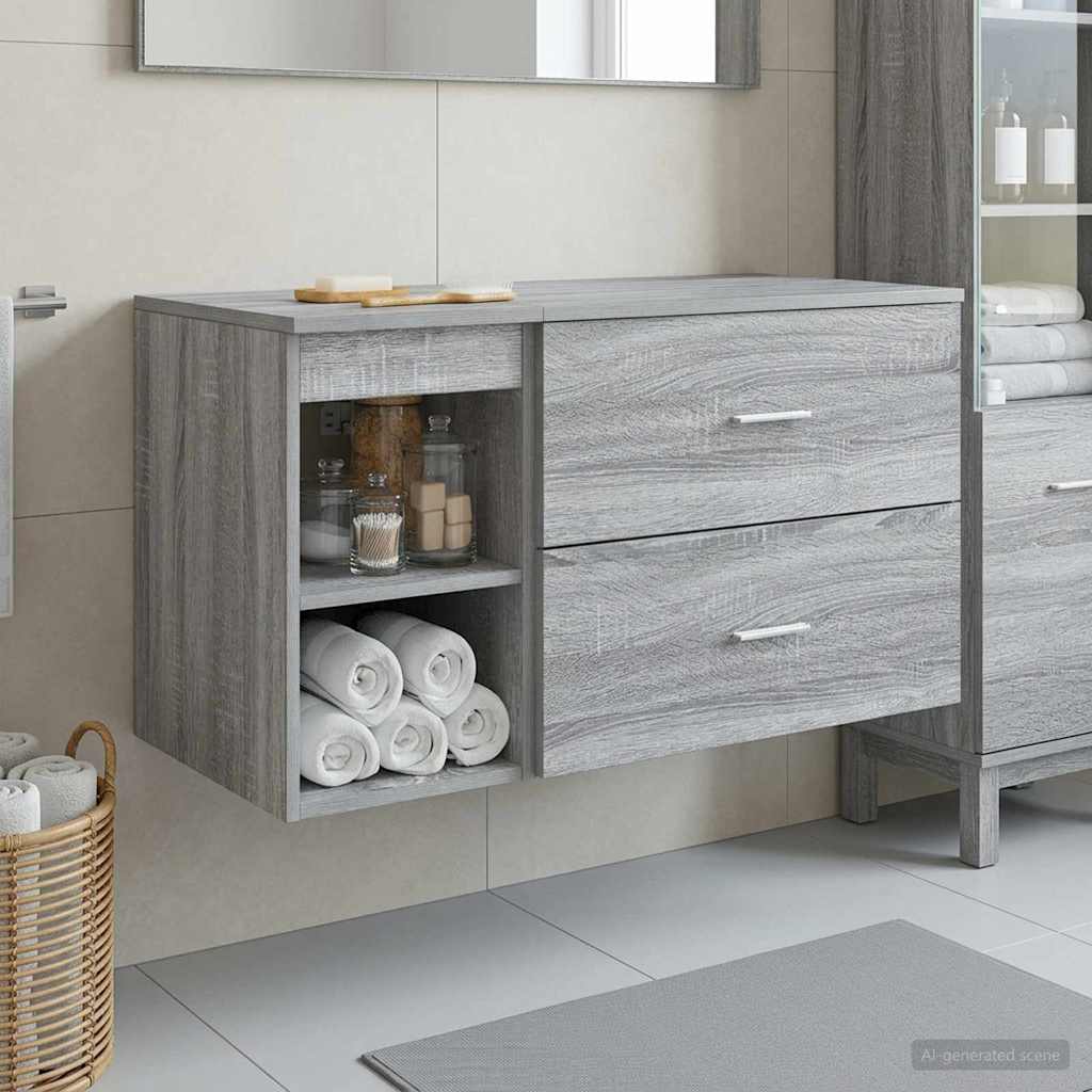 Fürdőszoba bútor szett 2 pcs Szürke Sonoma Szerelt Fa