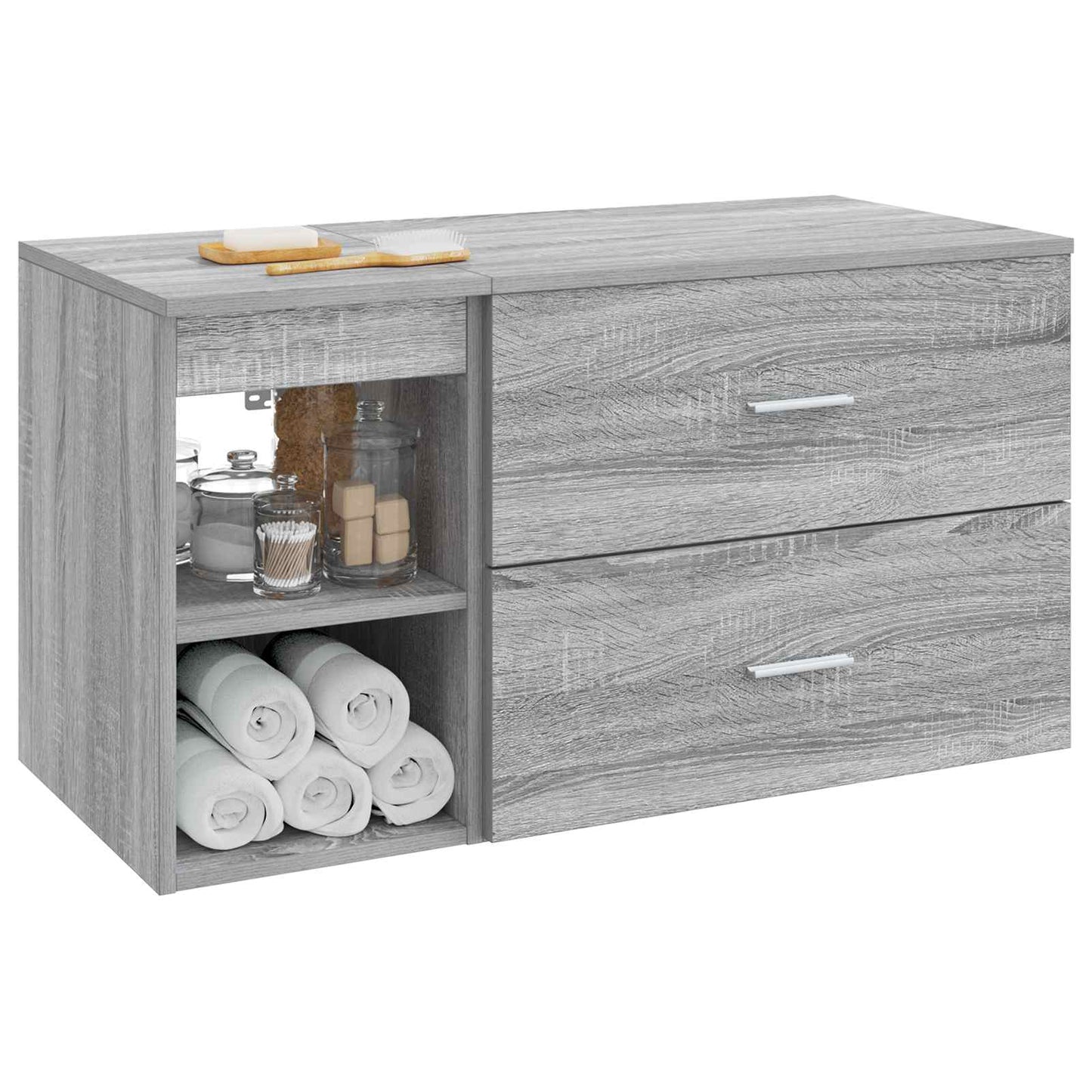 Fürdőszoba bútor szett 2 pcs Szürke Sonoma Szerelt Fa