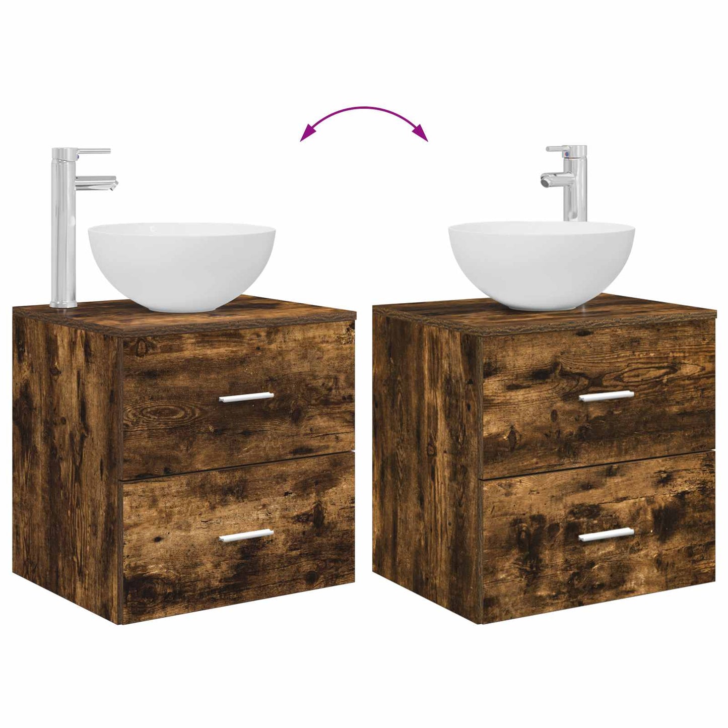 Fürdőszoba bútor szett 2 pcs Füstös Tölgy Szerelt Fa