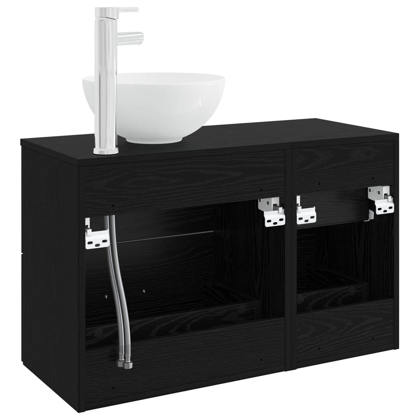 Fürdőszoba bútor szett 2 pcs Fekete Tölgy Szerelt Fa