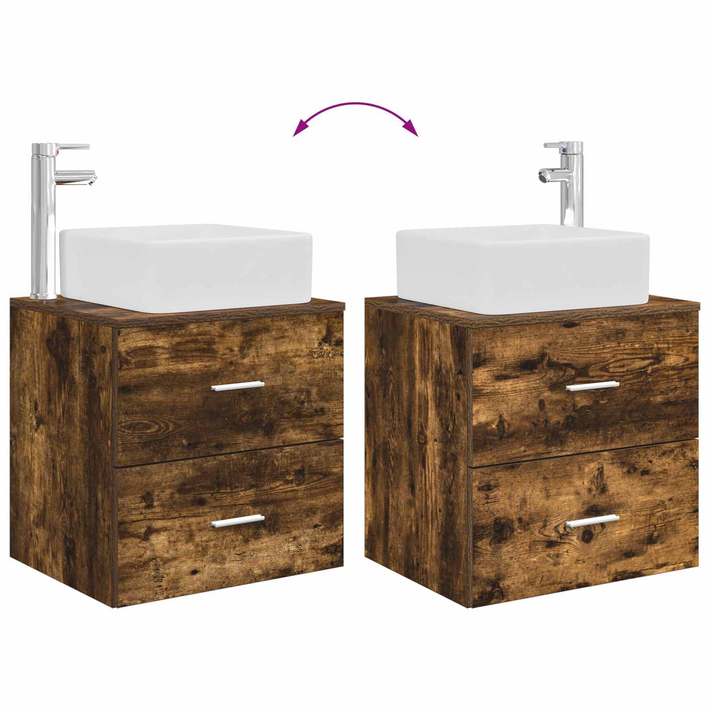 Fürdőszoba bútor szett 2 pcs Füstös Tölgy Szerelt Fa