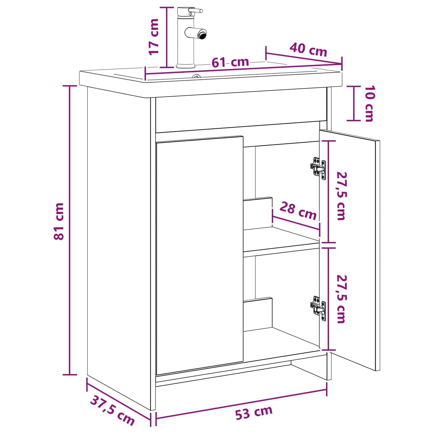Fürdőszoba bútor szett Antik Fa 61 x 40 x 84,5 cm Szerelt Fa