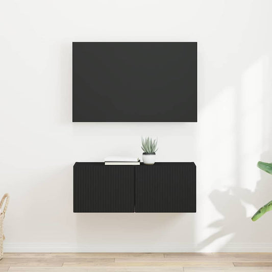 TV Fali Szekrény 2 pcs Fekete 39 x 31 x 29,5 cm Faanyag