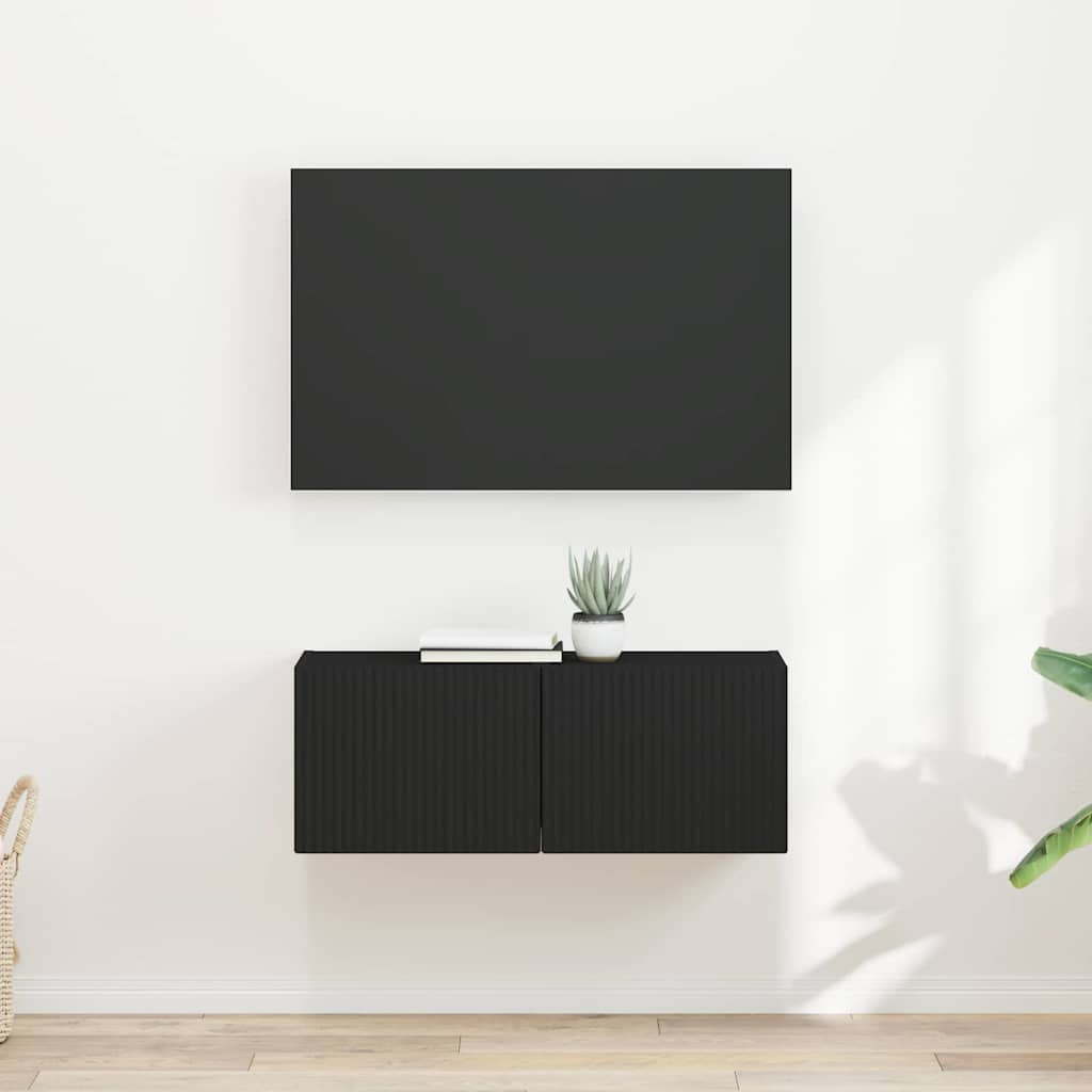 TV Fali Szekrény 2 pcs Fekete Szerelt Fa