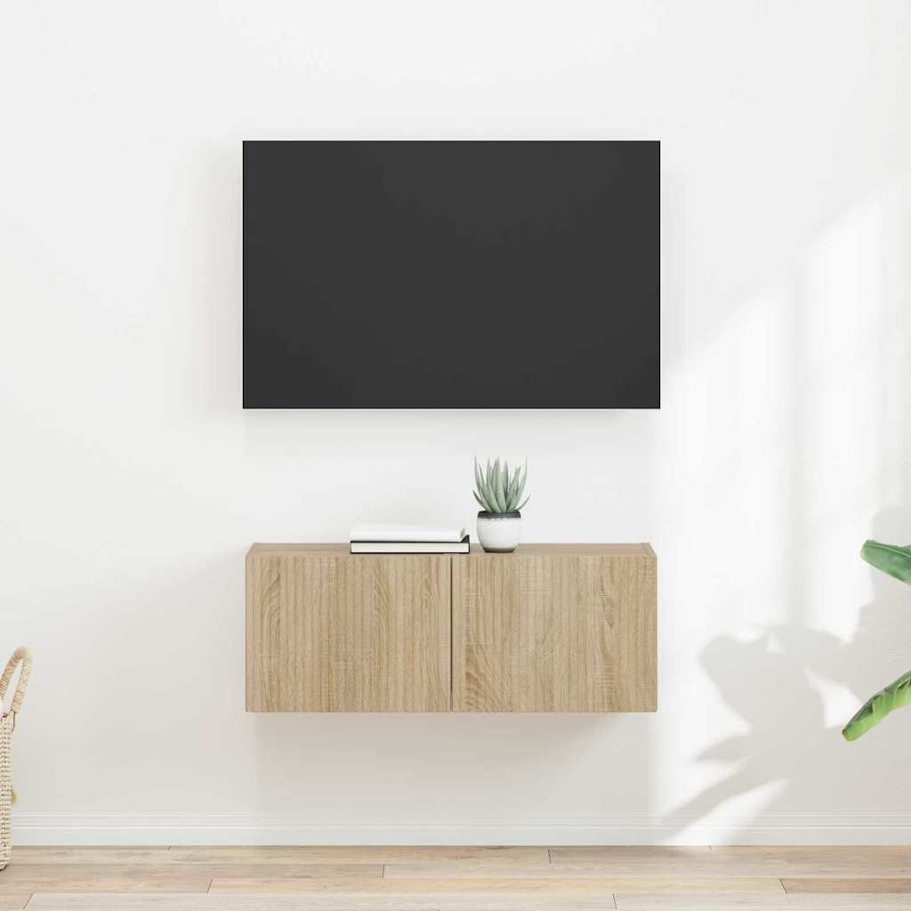TV Fali Szekrény 2 pcs Sonoma Szerelt Fa