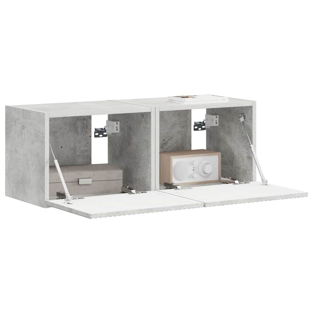 TV Fali Szekrény 2 pcs Beton Szerelt Fa