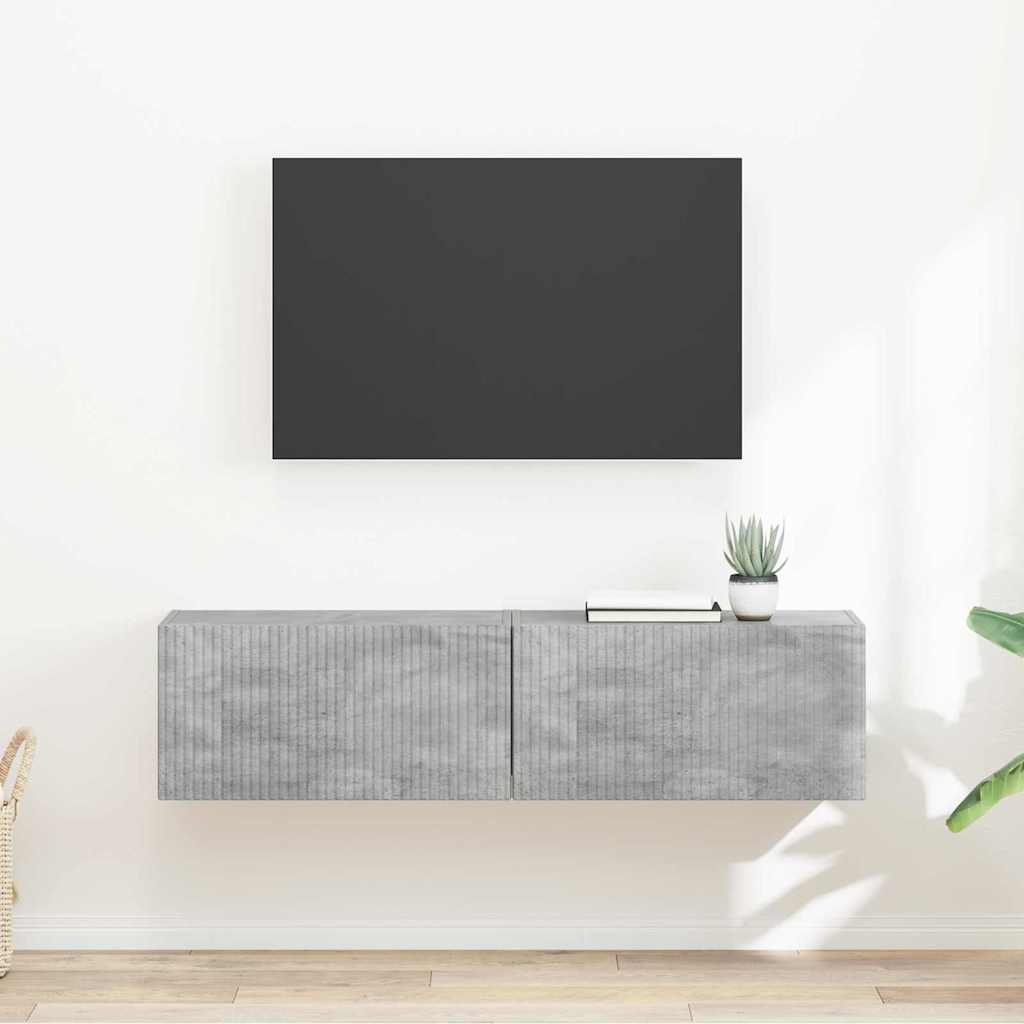 TV Fali Szekrény 2 pcs Beton Szerelt Fa