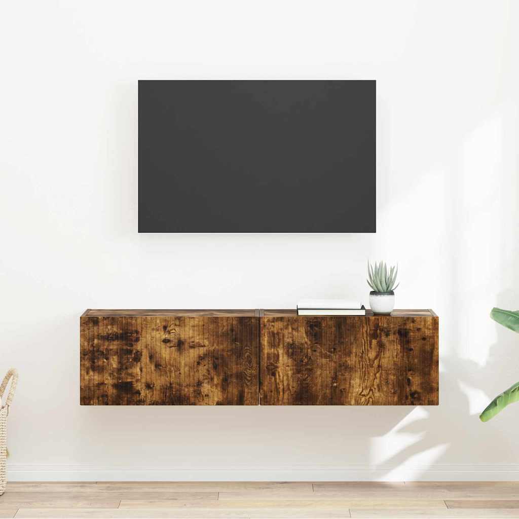 TV Fali Szekrény 2 pcs Füstölt tölgy Szerelt Fa