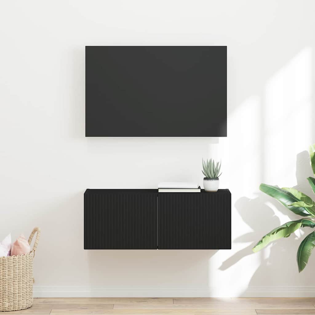 TV Fali Szekrény Fekete 78,5 x 31 x 29,5 cm Faanyag