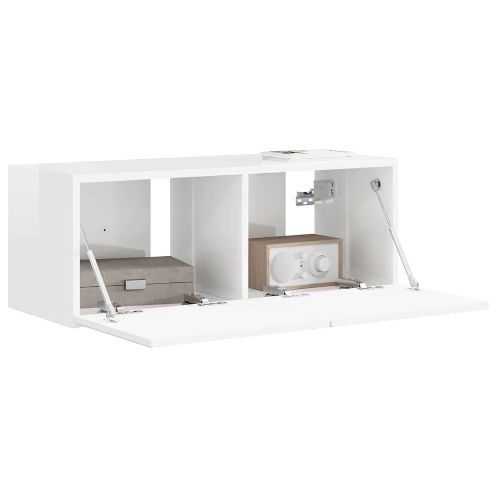 TV Fali Szekrény 78,5 x 31 x 29,5 cm Fényes Fehér Szerelt Fa