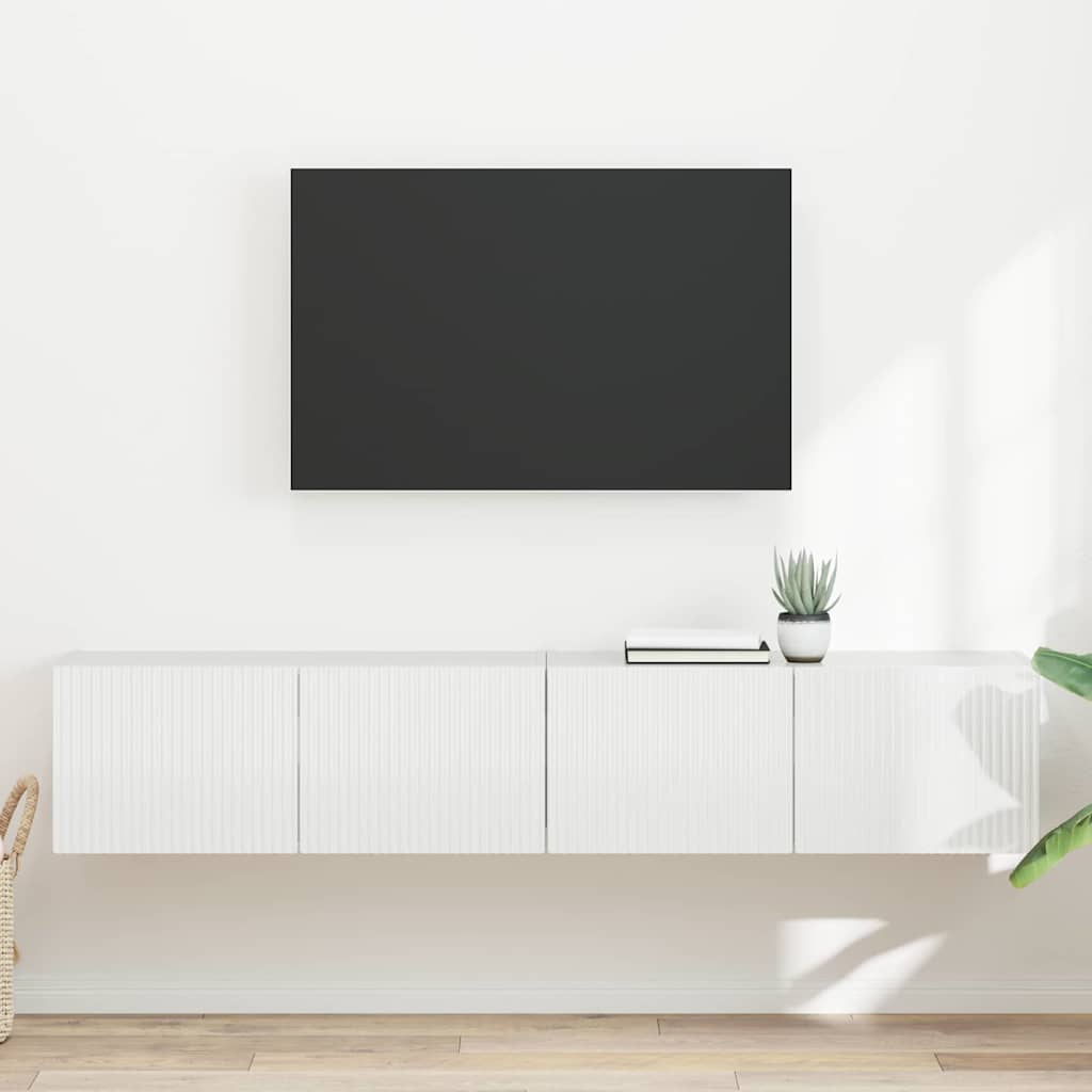 TV Fali Szekrény 2 pcs Fényes Fehér Szerelt Fa
