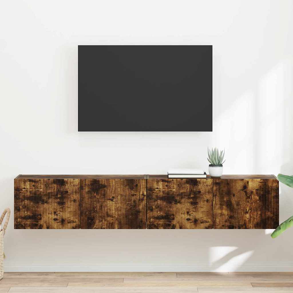 TV Fali Szekrény 2 pcs Füstölt tölgy Szerelt Fa