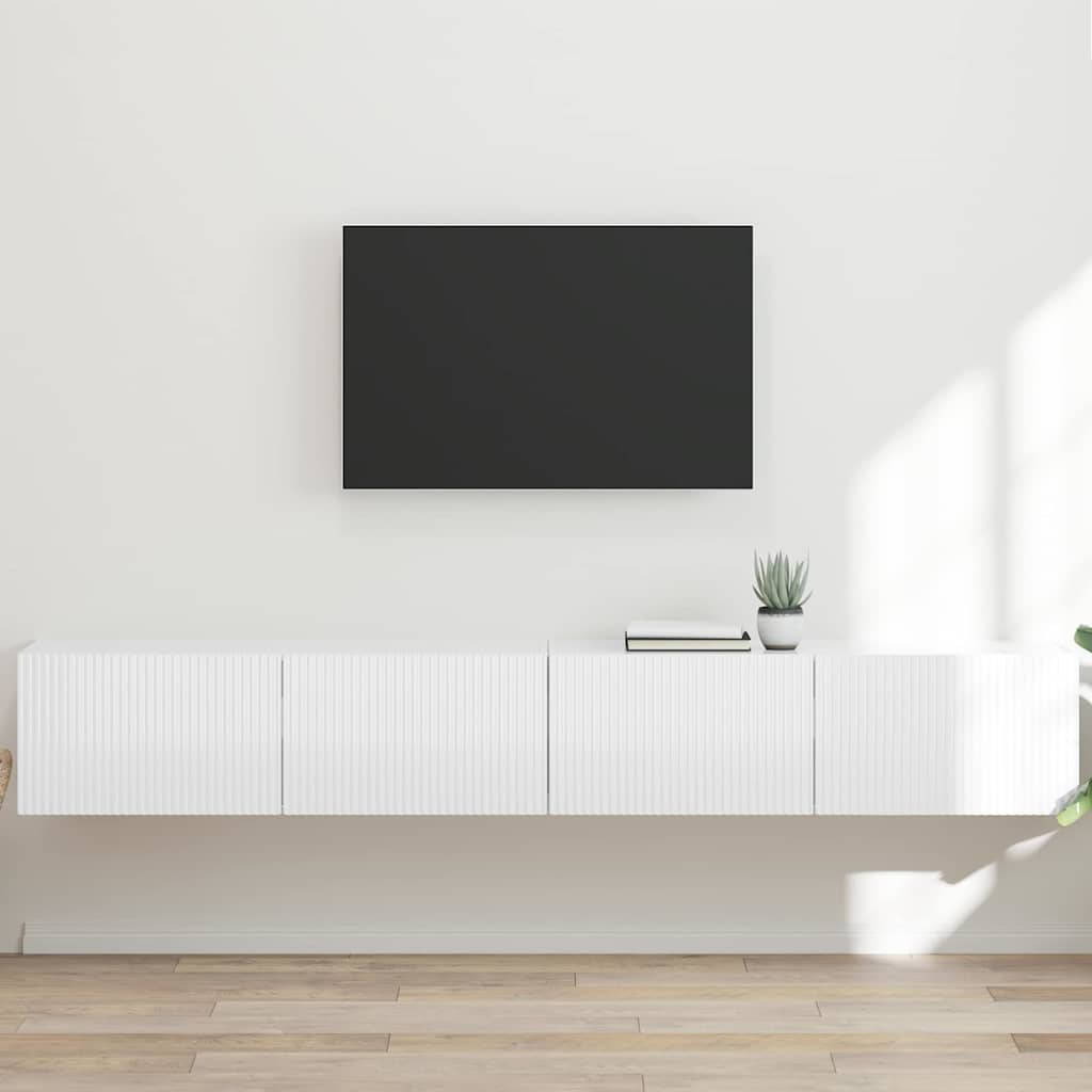 TV Fali Szekrény 2 db Fényes Fehér Szerelt Fa