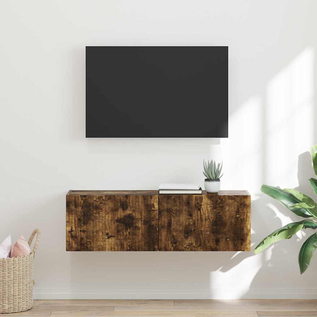TV Fali Szekrény 98 x 31 x 29,5 cm Füstölt tölgy Szerelt Fa