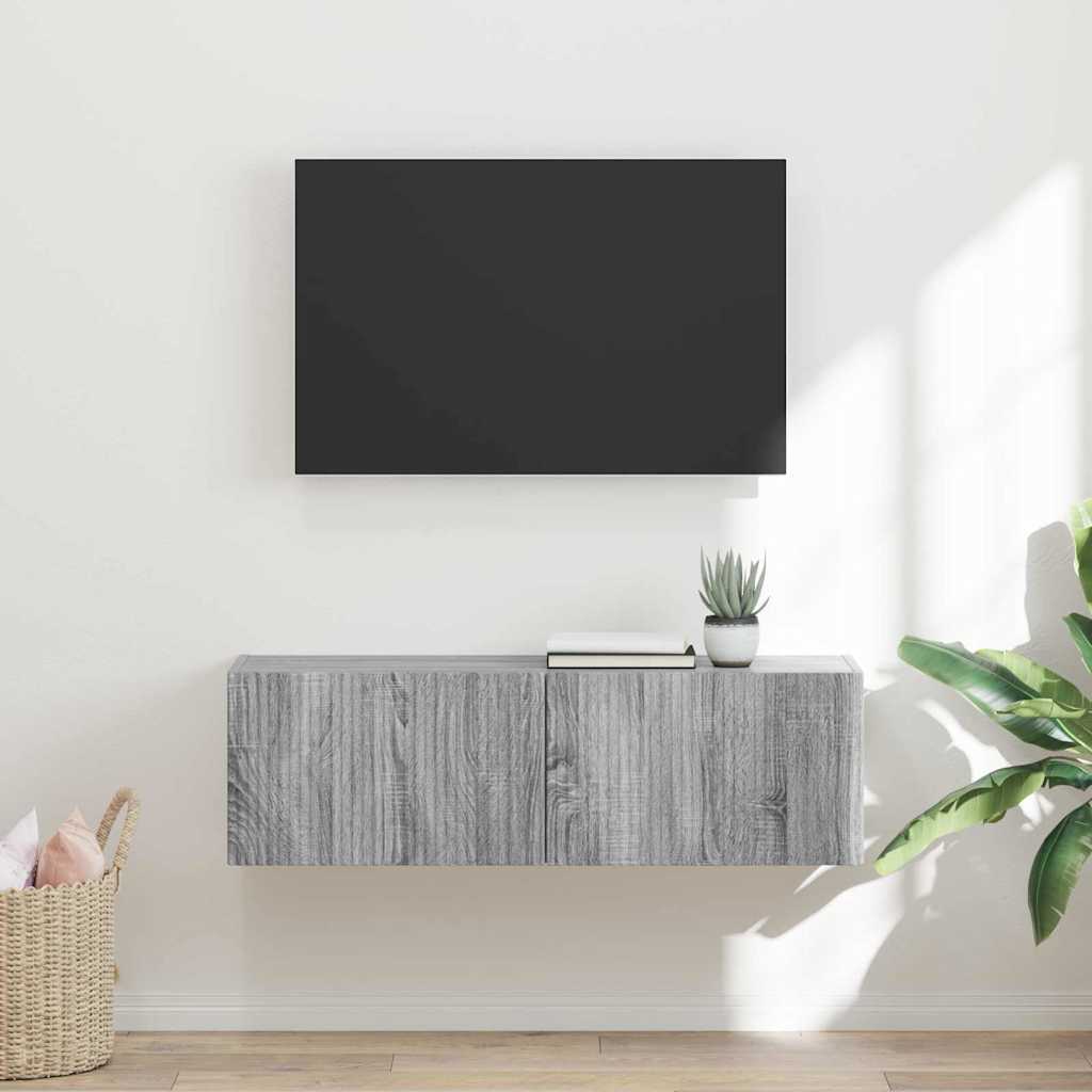 TV Fali Szekrény 98 x 31 x 29,5 cm Szürke Sonoma Szerelt Fa