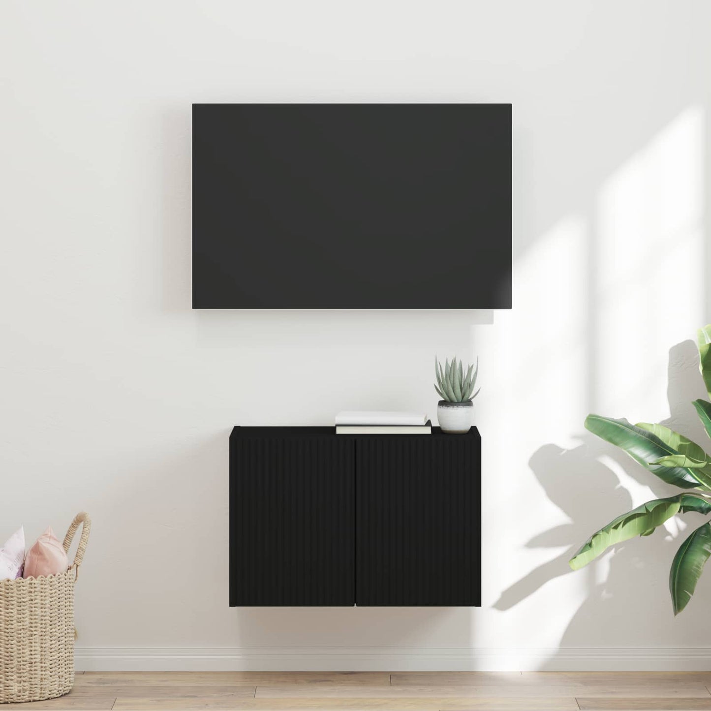 TV Fali Szekrény 59,5 x 31 x 40 cm Fekete Szerelt Fa