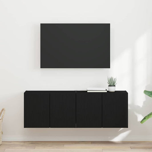 TV Fali Szekrény 2 pcs Fekete 59,5 x 31 x 40 cm Faanyag