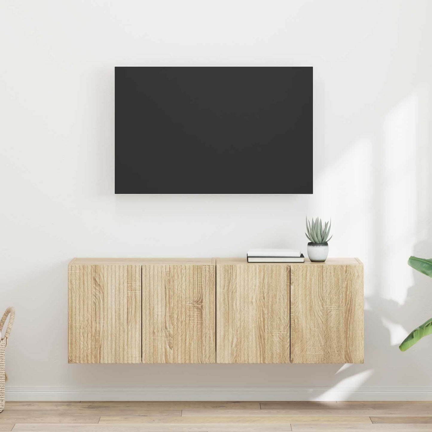 TV Fali Szekrény 2 pcs Sonoma tölgy Szerelt Fa