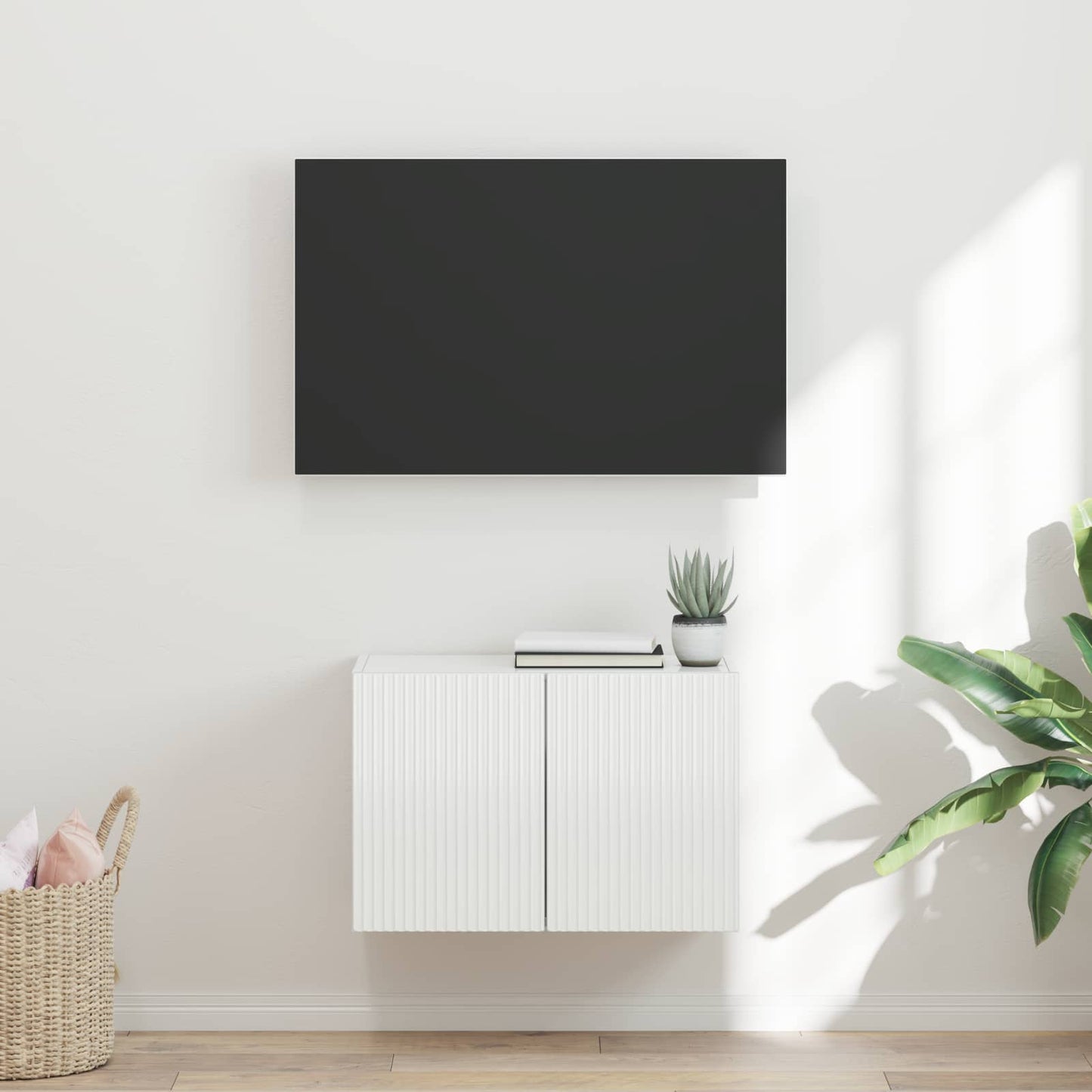 TV Fali Szekrény 59,5 x 31 x 40 cm Magas Fényű Fehér Szerelt Fa
