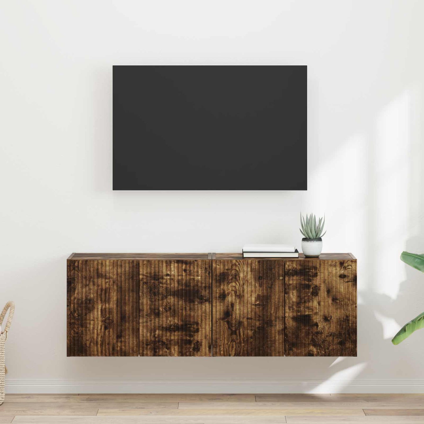TV Fali Szekrény 2 pcs Füstölt tölgy Szerelt Fa