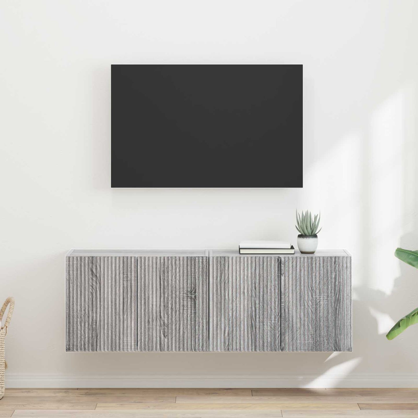 TV Fali Szekrény 2 pcs Szürke Sonoma Szerelt Fa