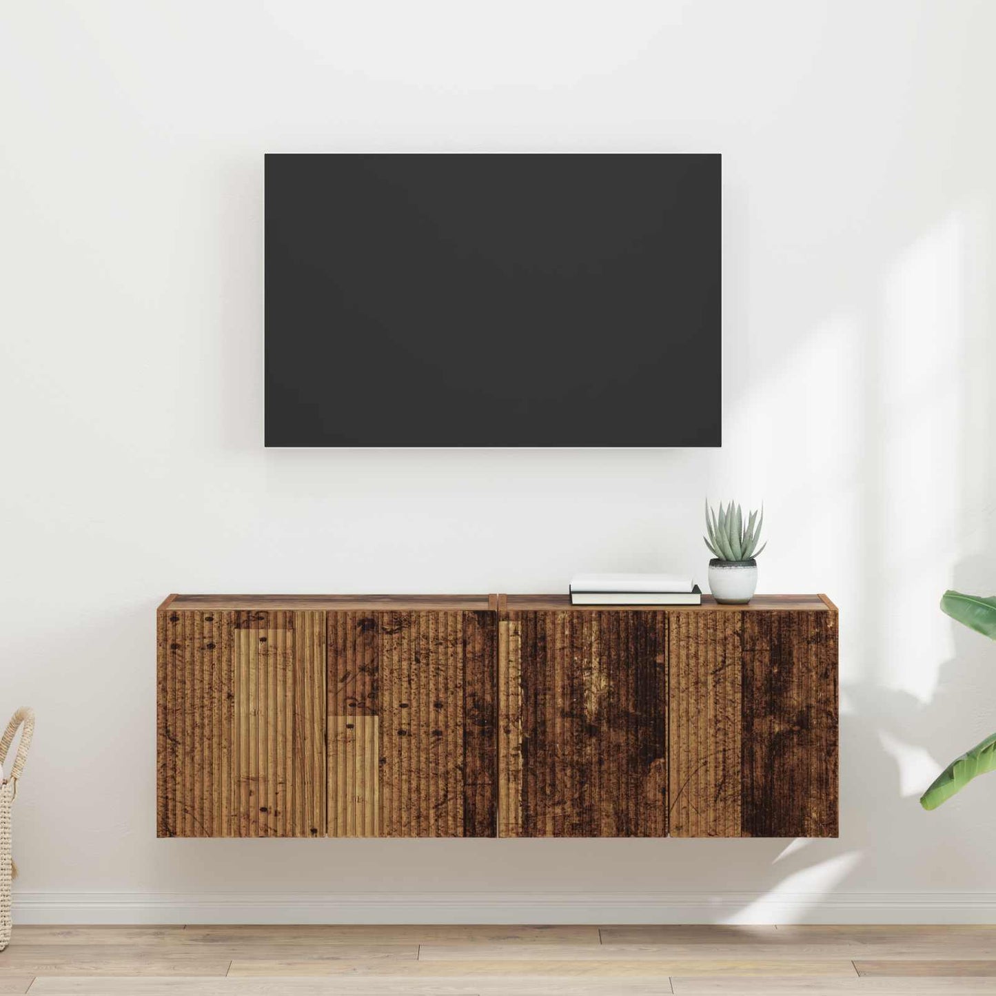 TV Fali Szekrény 2 pcs Öreg fa Szerelt Fa