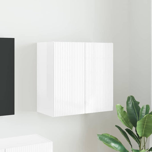 TV Fali Szekrény Magas Fényű Fehér 59,5 x 31 x 60 cm Faanyag